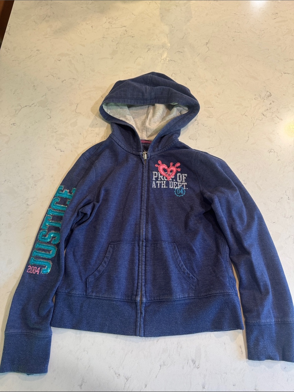 Justice Navy Zip Hoodie with Pink & Teal Accents